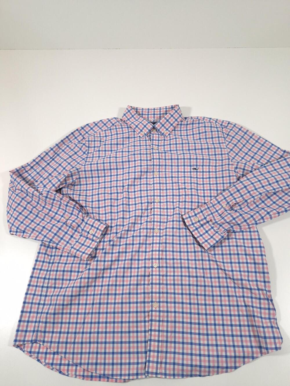 Vineyard Vines Shirt Mens XL Pink Blue Check Performance Tucker Button Down